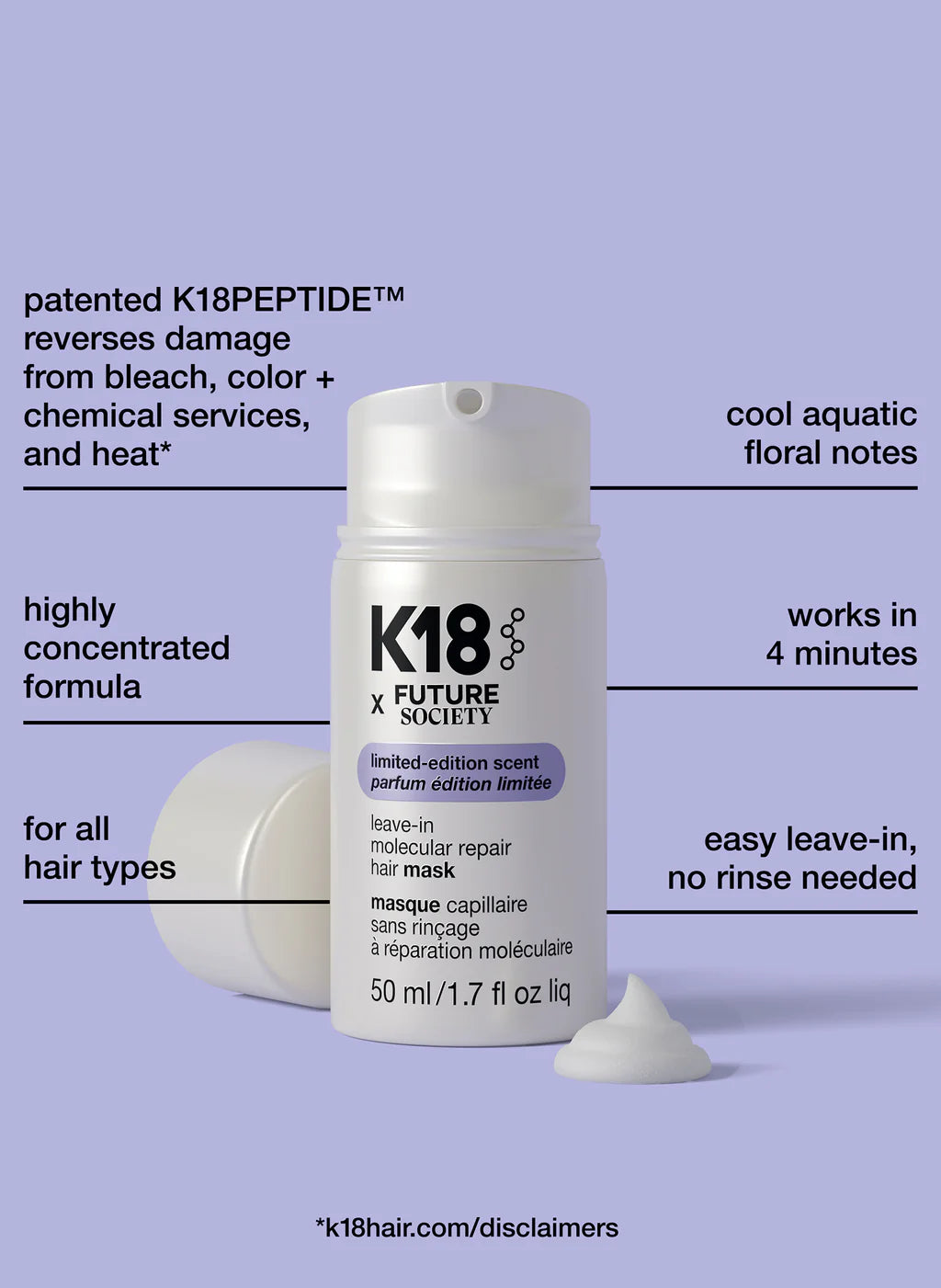 K18 x Future Society leave-in molecular hair mask