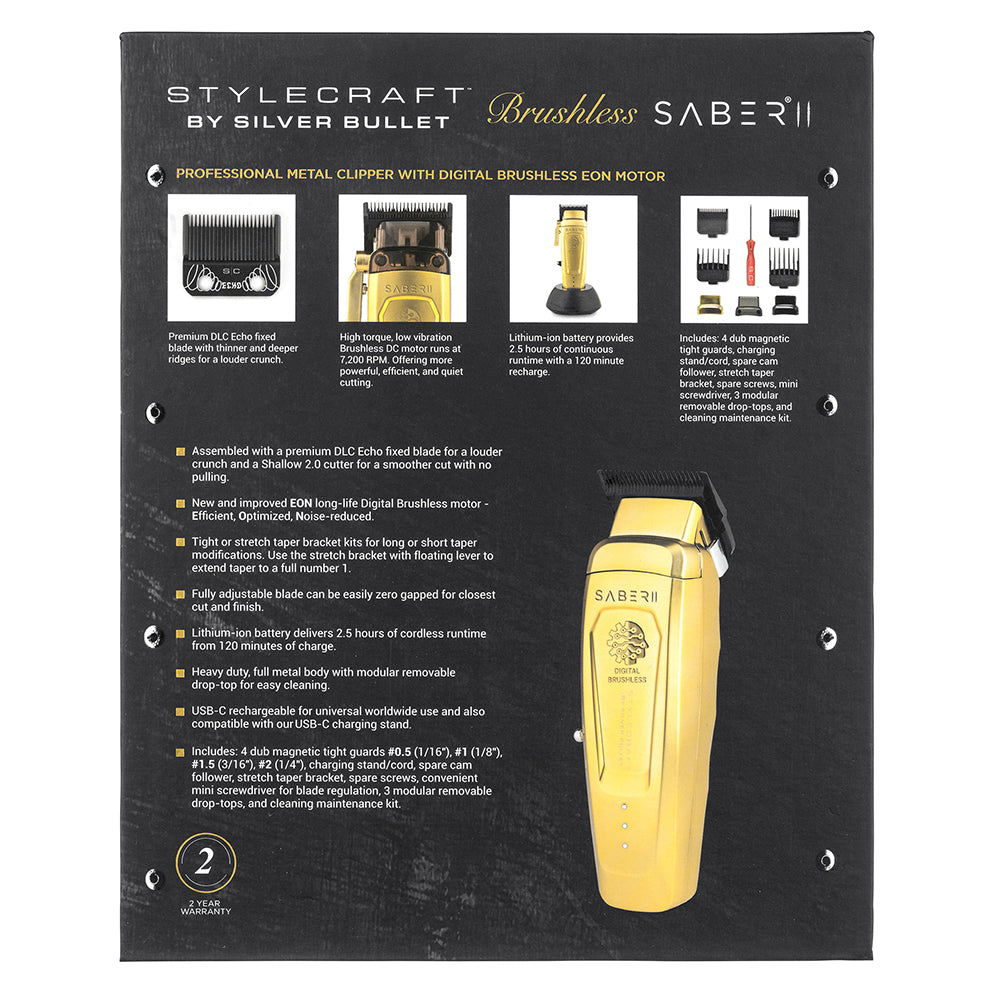 Stylecraft Saber 2.0 Professional Cordless Gold Hair Clipper – High-Torque