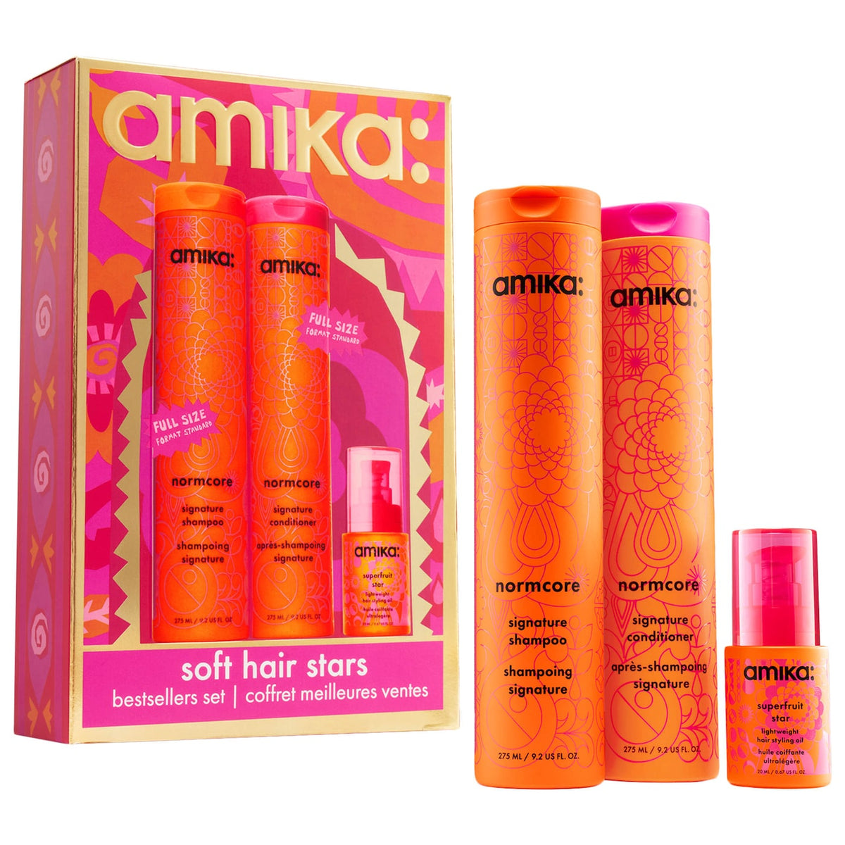amika Normcore Soft Hair Kit – Shampoo, Conditioner & Superfruit Star Hair Oil