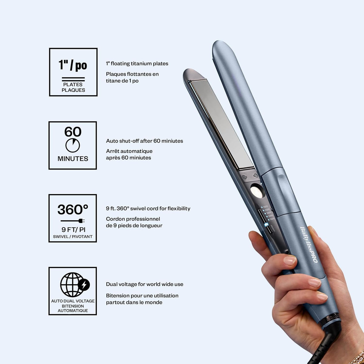 BaBylissPRO Nano Titanium 1” TrueTension Electromagnetic Flat Iron