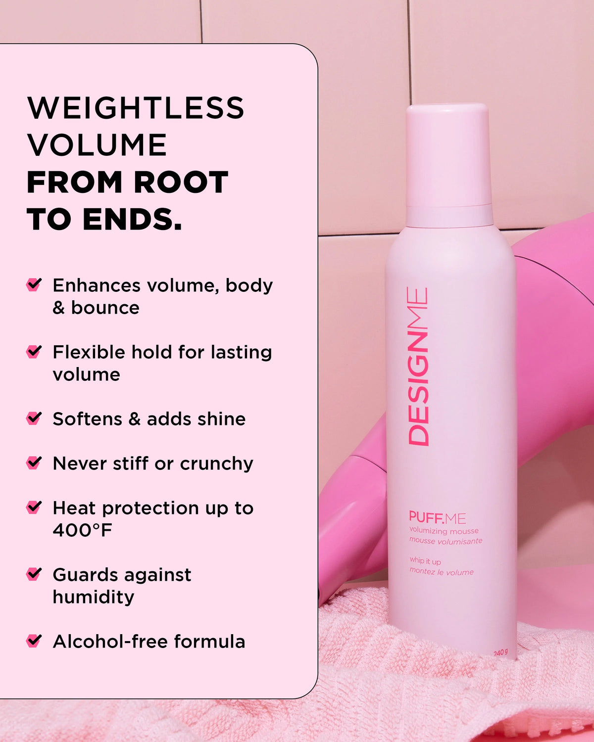 DESIGNME PUFF.ME Volumizing Mousse | Weightless Volume & Heat Protection