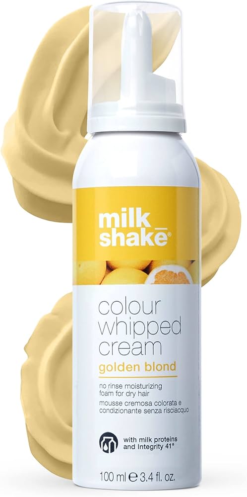 Milk Shake Colour Whipped Cream bottle with yellow label on a white background
