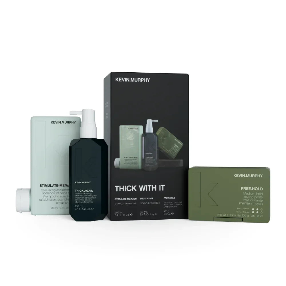 Kevin Murphy hair care products including bottles and boxes on a white background