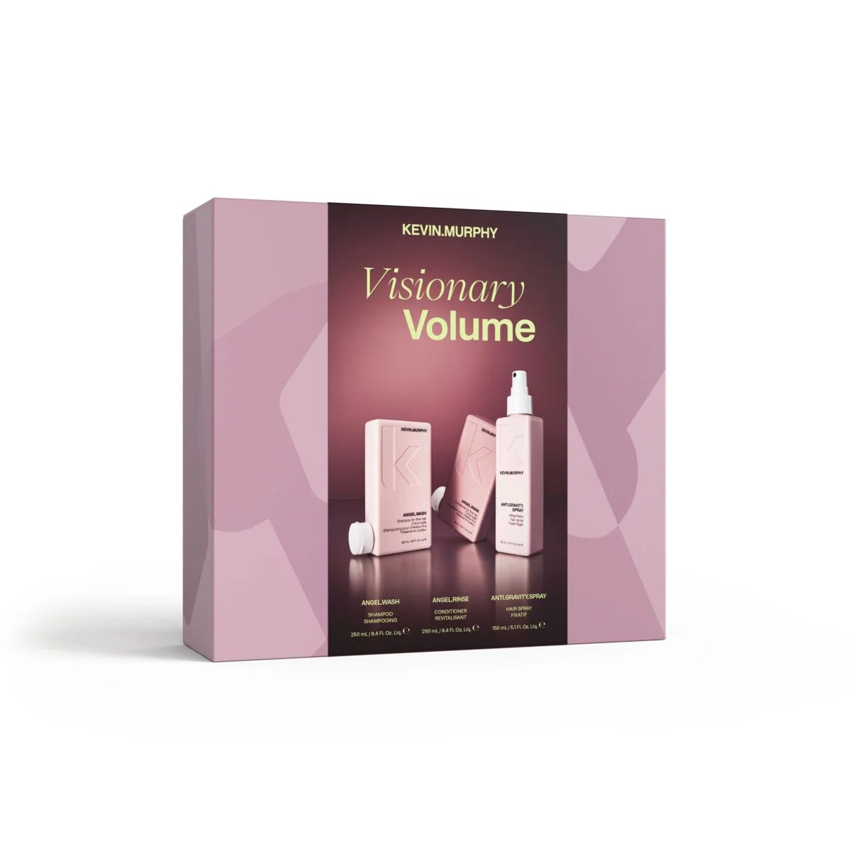 Kevin Murphy Visionary Volume hair product box in a dusty pink and dark brown color scheme, shown at a three-quarter angle on a white background.