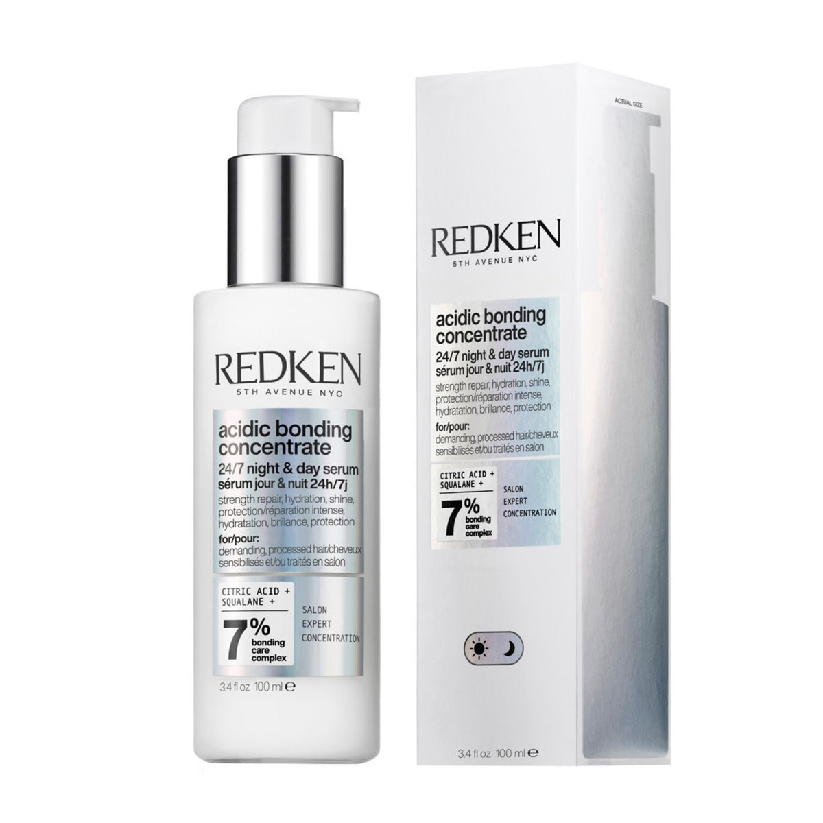 Redken acidic bonding concentrate bottle and packaging on a white background