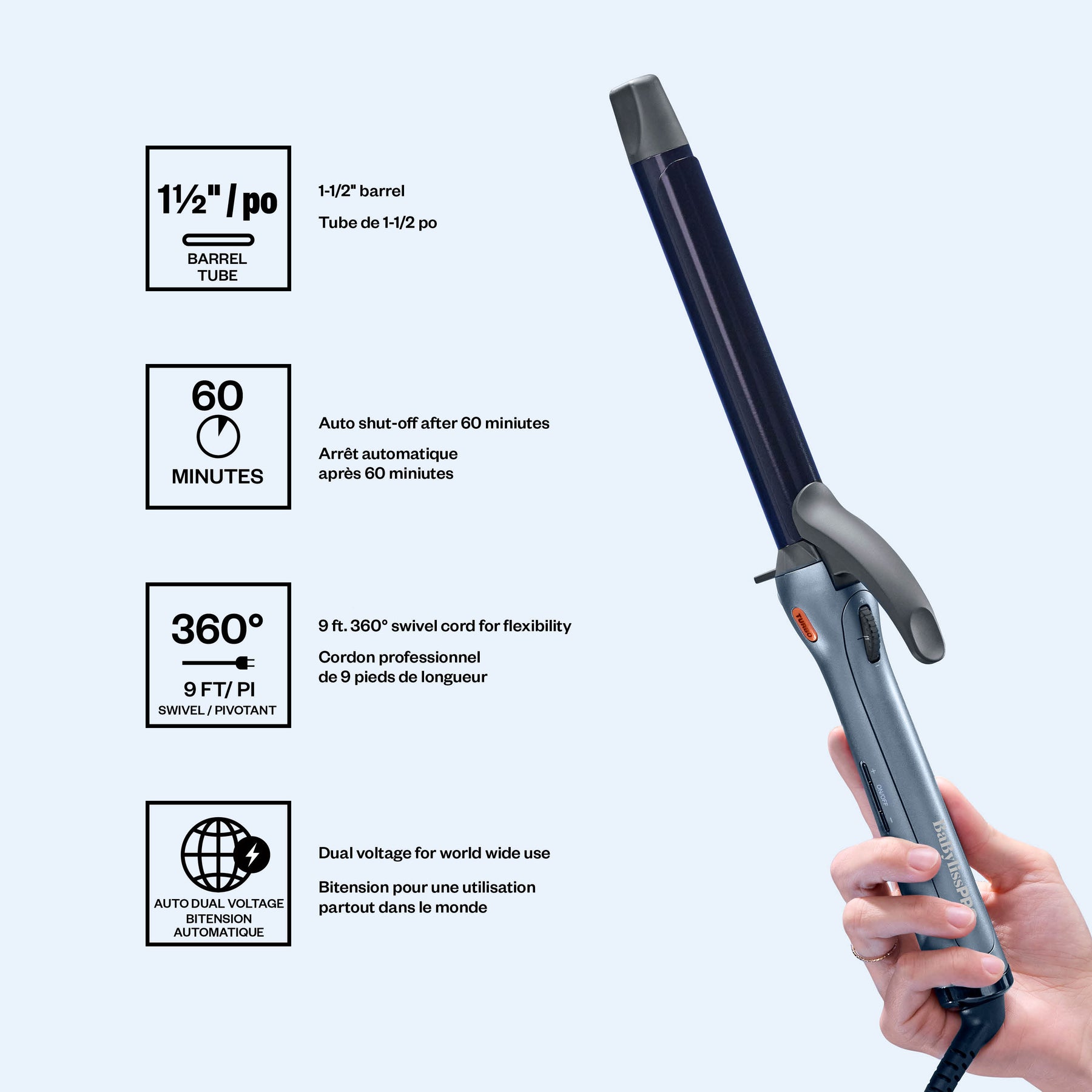 BaBylissPRO Nano Titanium PrecisionGrip Curling Iron