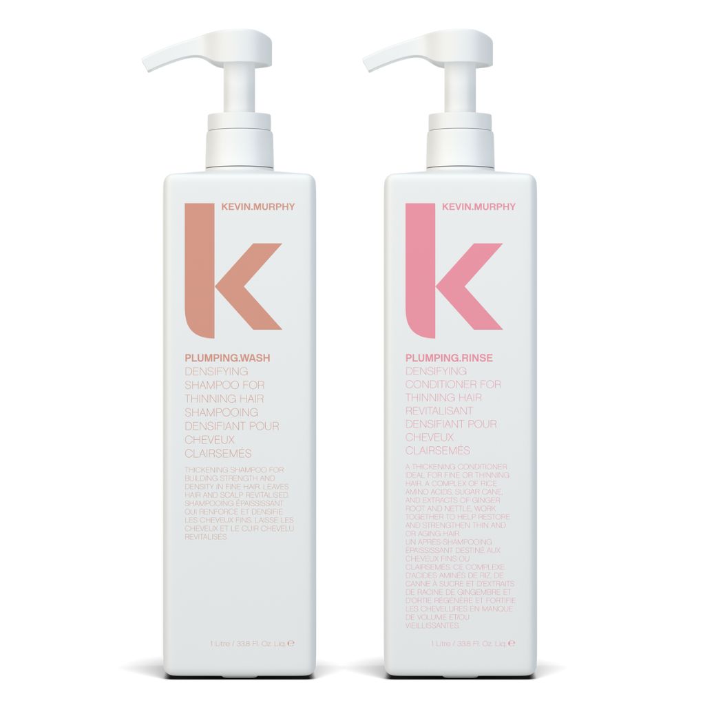 Kevin Murphy Plumping Wash & Rinse Litre Duo - Volume-Boosting Shampoo and Conditioner for Thicker, Fuller Hair