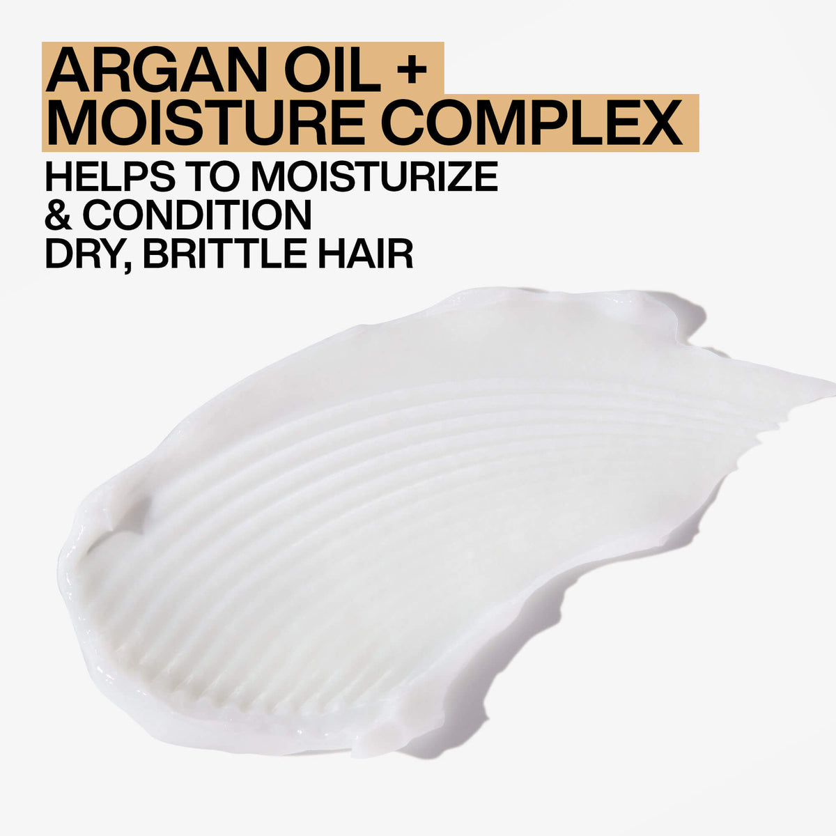 White cream with text about argan oil and moisture complex on a white background
