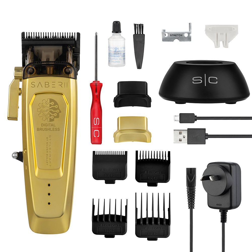 Stylecraft Saber 2.0 Professional Cordless Gold Hair Clipper – High-Torque