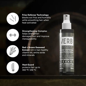 Verb hair product with features listed on a dark background