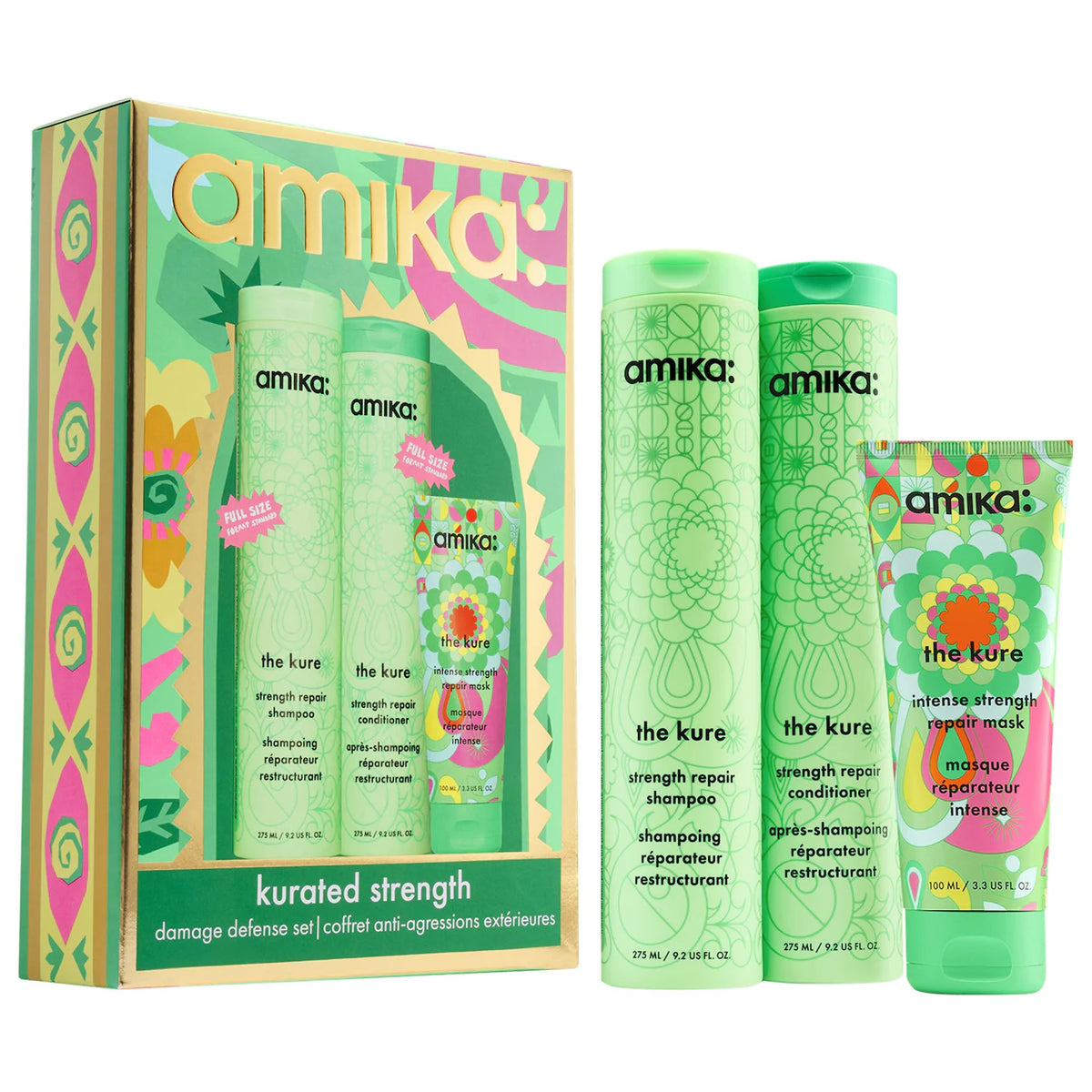 amika The Kure Bond Repair Kit – Shampoo, Conditioner & Hair Mask