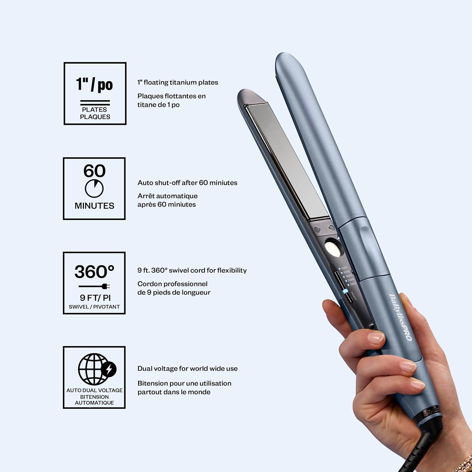 BaBylissPRO Nano Titanium 1” TrueTension Electromagnetic Flat Iron