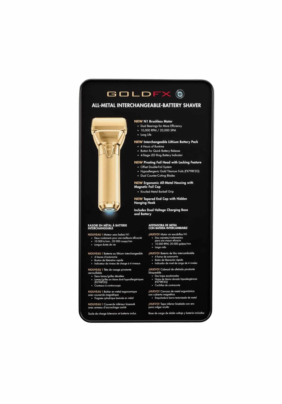 BaBylissPRO FXONE GoldFX Double Foil Shaver with Interchangeable Battery System