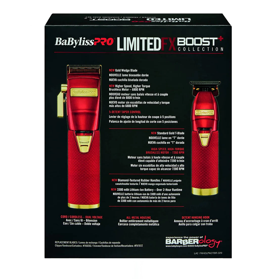 BaByliss PRO RED FX Boost+ Limited Edition Clipper Trimmer Set w/ Charging Base