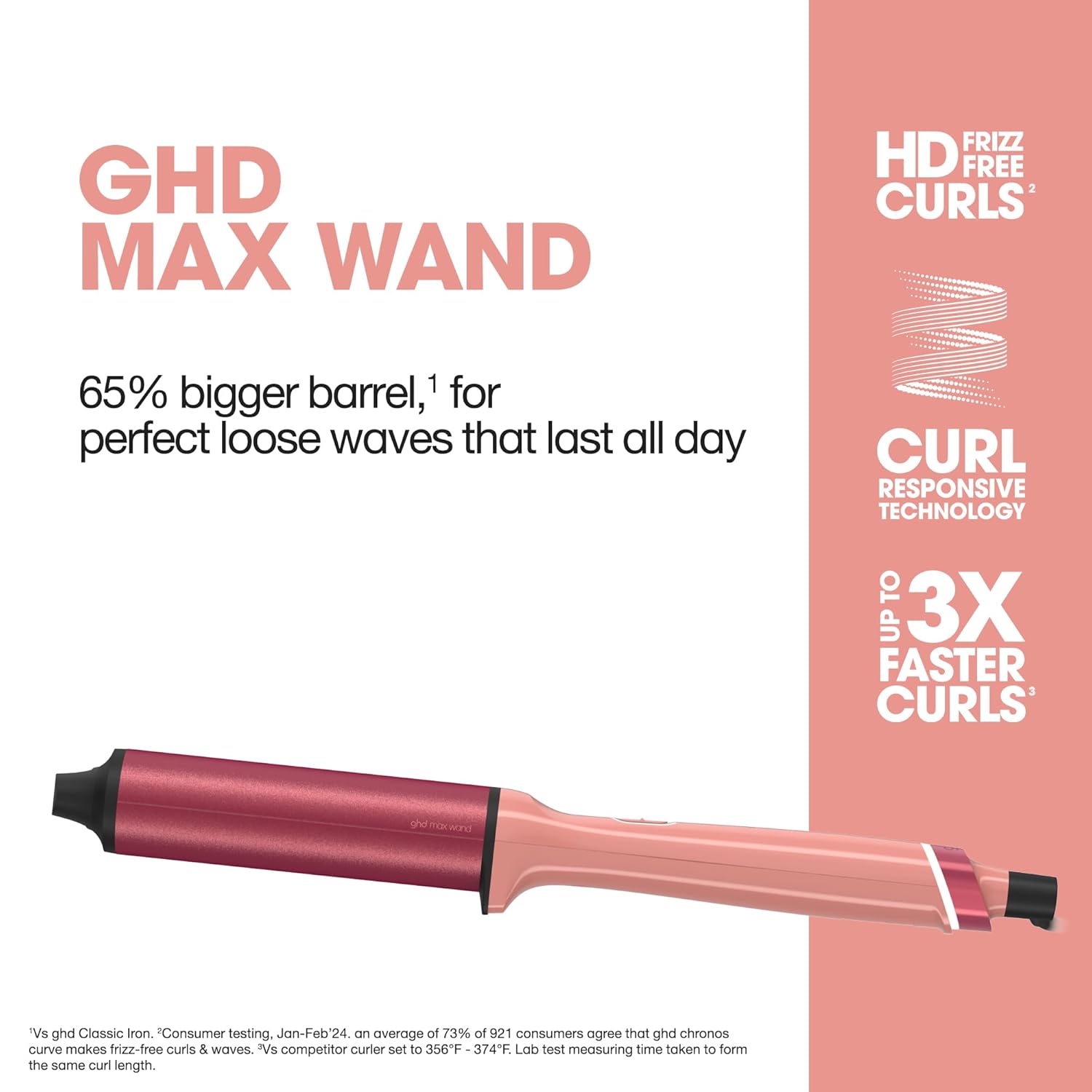 ghd Curve Max Wand (1.5") – Candy Coral Limited Edition with Heat-Resistant Bag