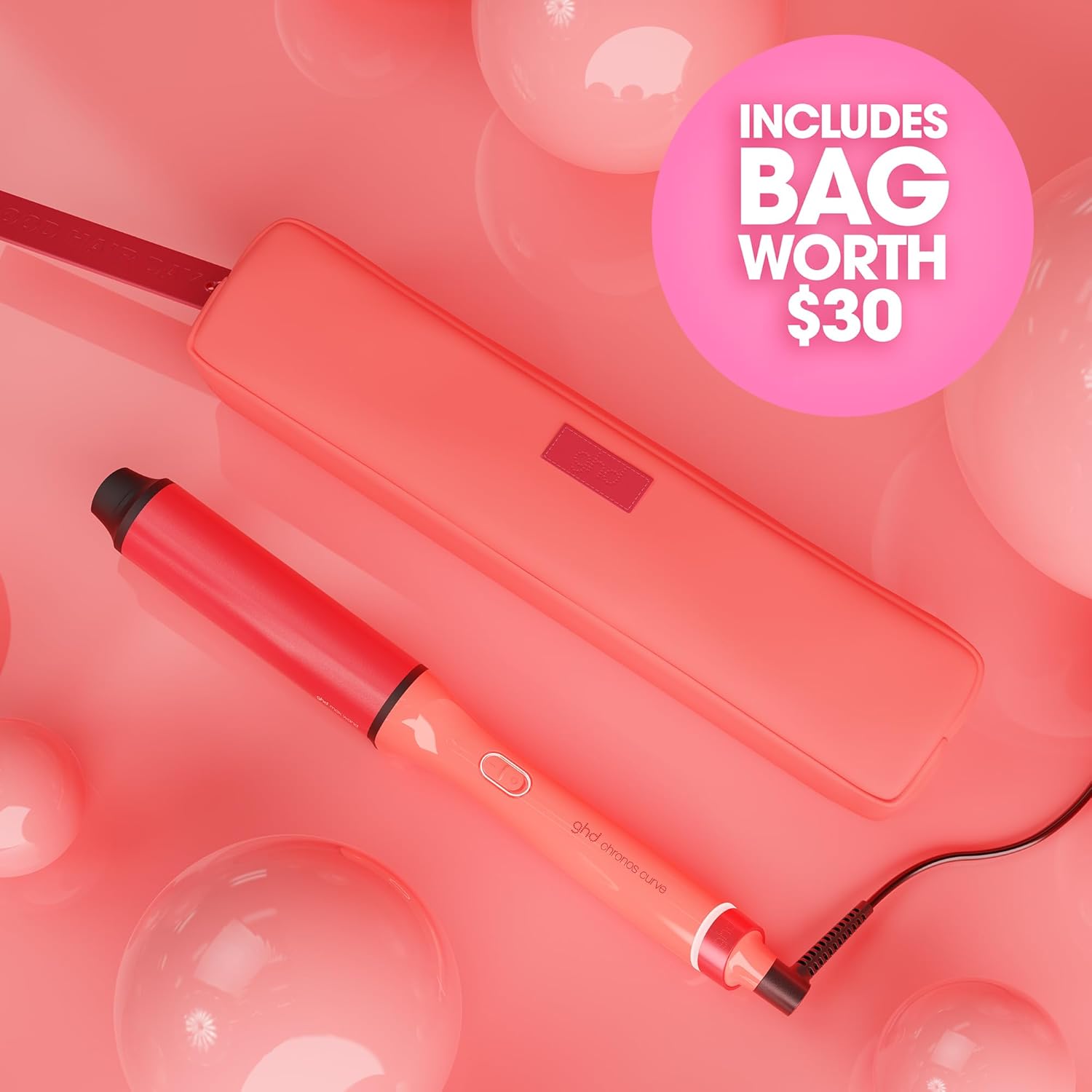 ghd Curve Max Wand (1.5") – Candy Coral Limited Edition with Heat-Resistant Bag