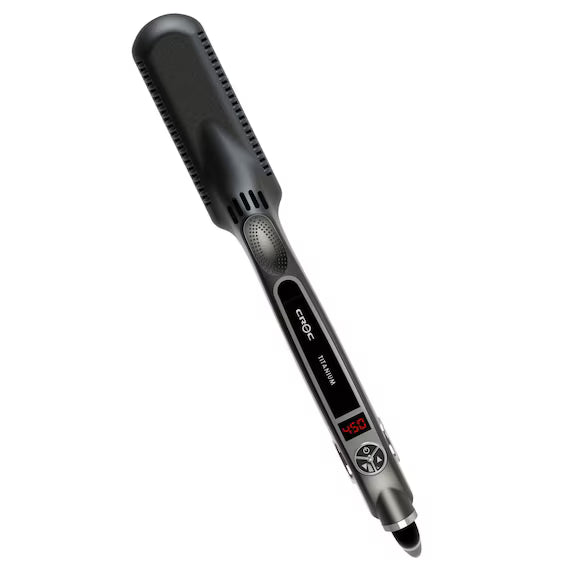 Hair straightener with digital display on a white background