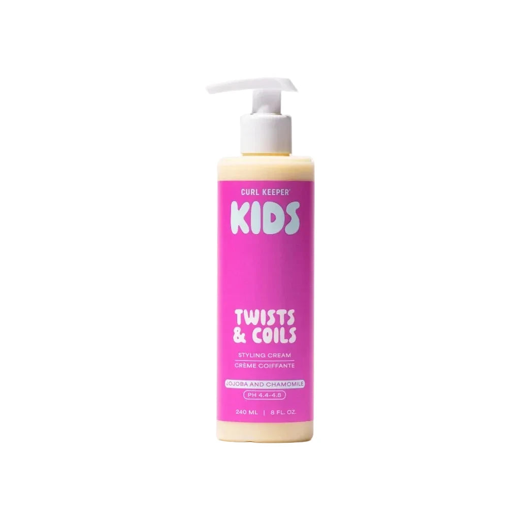 Bottle of Curl Keeper Kids Twists & Coils Strong Cream on a white background
