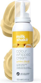Milk Shake Colour Whipped Cream bottle with yellow label on a white background