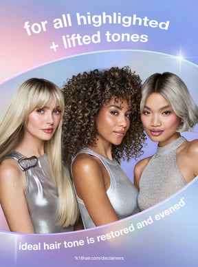 Three women with highlighted and lifted hair tones against a gradient background.