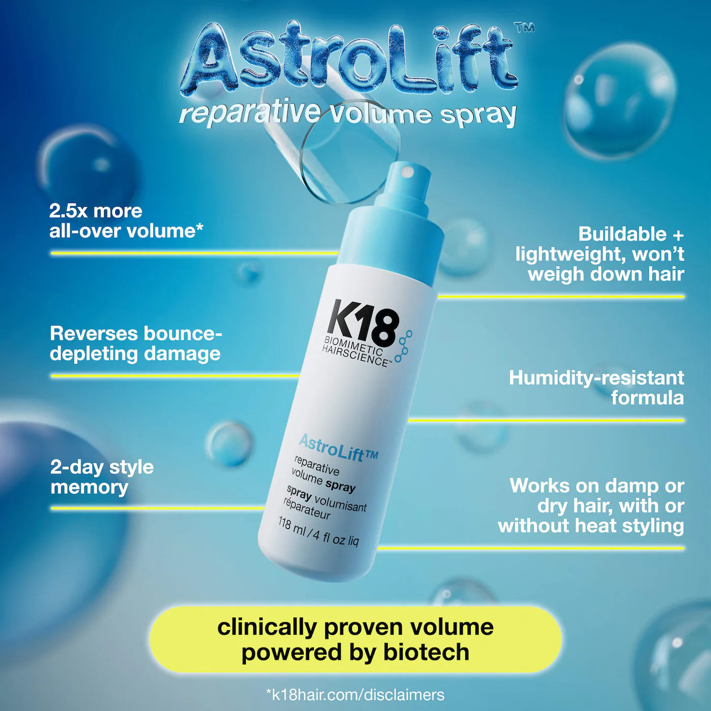 K18 AstroLift Reparative Volume Spray Travel