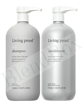 Living Proof shampoo and conditioner bottles on a white background