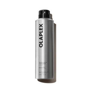 A silver aerosol can of Olaplex Shape Set Hair Spray with a black spray nozzle, shown on a clean white background with a soft shadow.