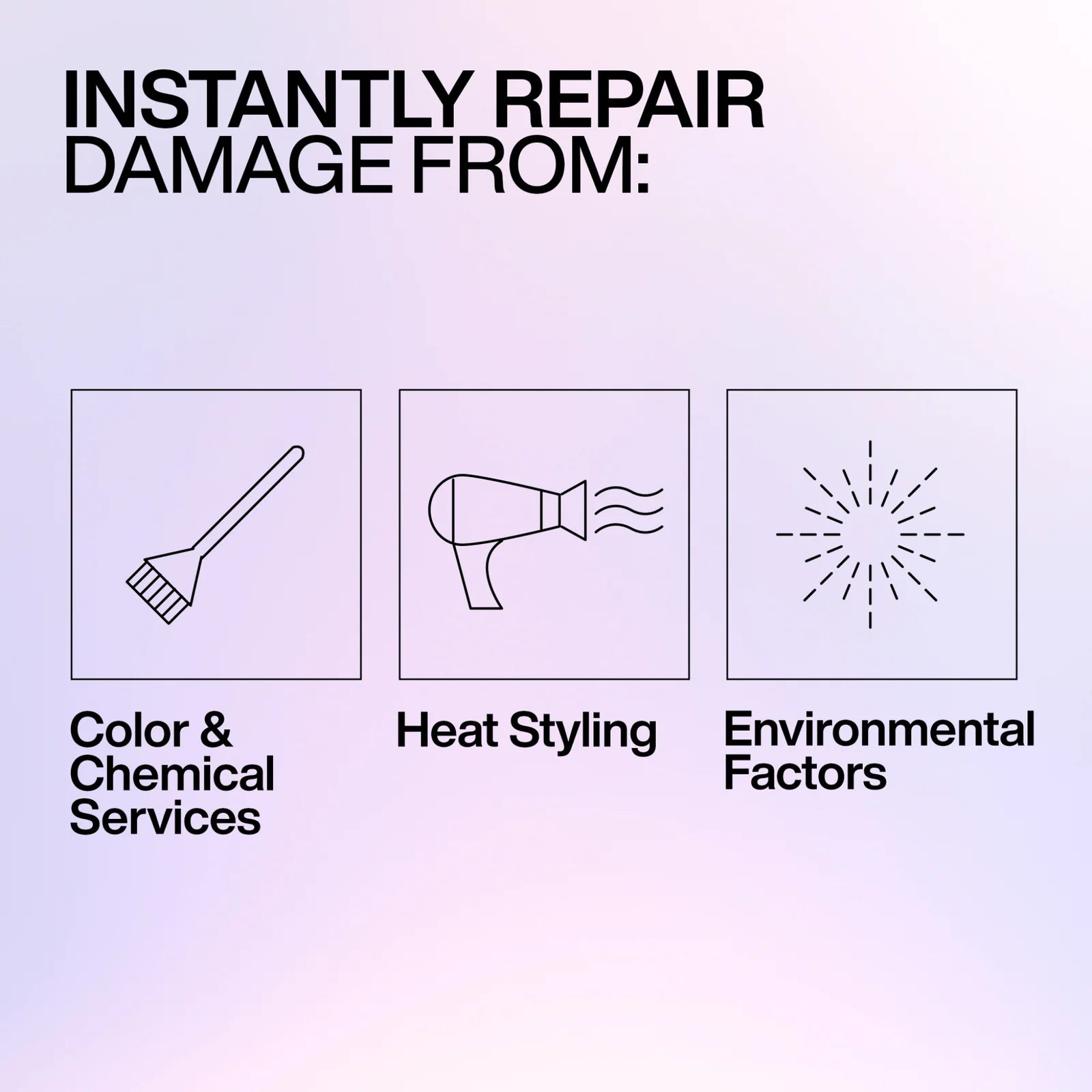 Advertisement for hair care product with icons and text on a light purple background