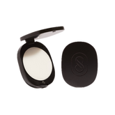 black compact case with white solid perfume